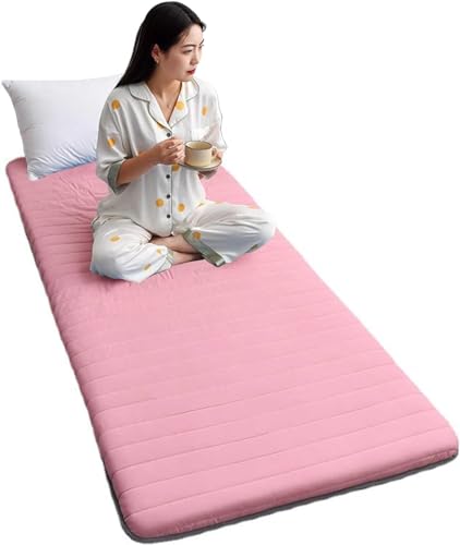 Japanische Tatami-Matte, Baumwolle, Bodenmatratze, Einzelbett, faltbar, aufrollbar, Futon-Pad mit wiederverwendbarer Vakuum-Aufbewahrungstasche für Camping, Gästebett, Schlafsaal (90 x 200 cm, Rosa) von Generisch