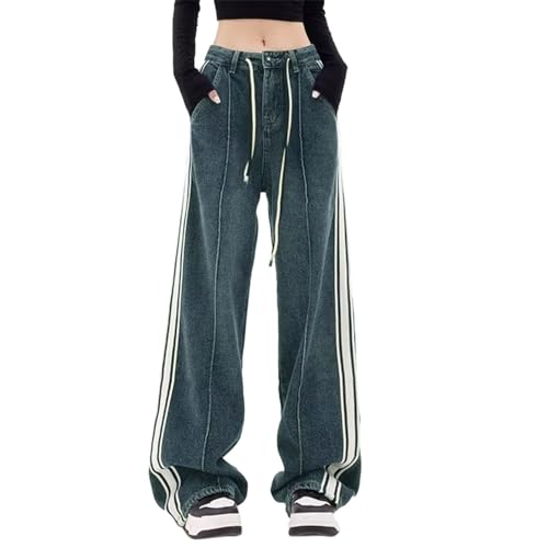 Jeans Damen Baggy Damen Jeans Gerades Bein, Baggy Jeans Damen Low Waist Boyfriend Jeanshose Vintage Hip-Hop Denim Hose Breites Bein Locker Schlupfjeans Y2K Jeans Hosen Streetwear von Generisch