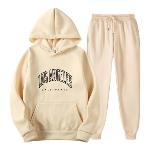 Jogging Anzug Damen Set Jogginganzug Sport Set Tracksuit Baggy Damen Unisex Streatwear Trainingsanzüge Für Damen 04Beige S von Generisch