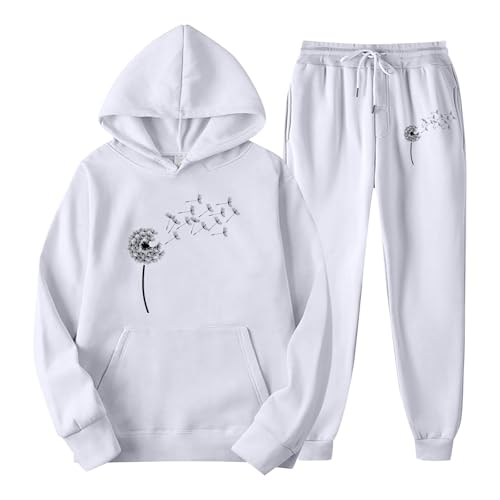 Jogginganzug Damen Set Sweatshirt Und Jogginghose Zweiteiler Damen JogginganzugDamen Einfarbig Herbst und Winter Lange Hosen Mode Langarm Winter Plus Fleece Rundhals Anzug Grün XXL von Generisch