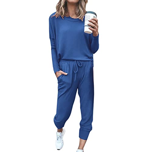 Jogginganzug Damen Set & Sweatshirt & Jogginghose Jogginganzug Kapuzen Fitness Einfarbig Zweiteiler Outfit Hoodie Jogger Trainingsanzug Set Jogging Tennis Laufen Tracksuit Langarm Rundhalsausschnitt von Generisch