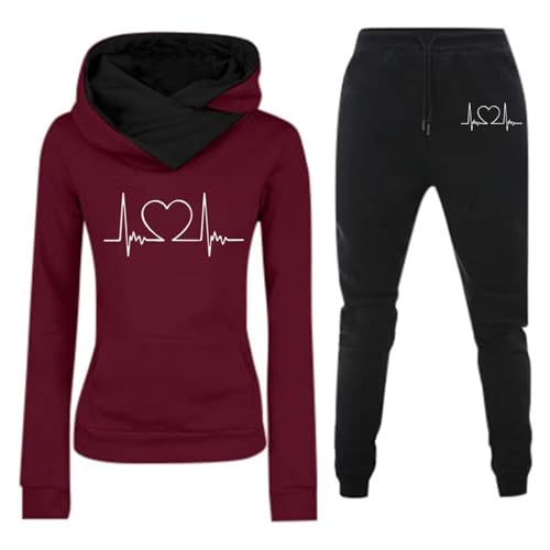 Jogginganzug-Damen-Streatwear, Jogginganzug Damen Lang Hausanzug Mit Kapuze Streatwear Freizeitanzug Baggy Sportanzug Leicht Sport Set Warm Trainingsanzug Sport Outfit Set 2 Teiler von Generisch