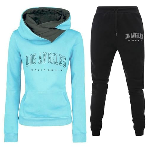 Jogginganzug-Damen-Streatwear, Jogginganzug Damen Lang Sport Outfit Set Mit Kapuze 2 Teiler Streatwear Leicht Hausanzug Baggy Sportanzug Warm Freizeitanzug Sport Set Trainingsanzug von Generisch