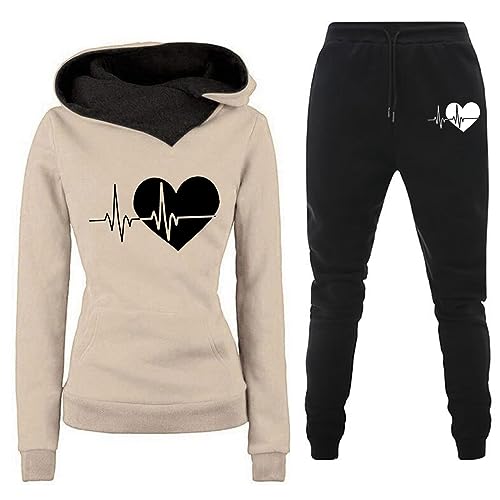 Jogginganzug-Damen-Streatwear, Jogginganzug Damen Mit Kapuze Streatwear Lang Freizeitanzug Sport Set Baggy Hausanzug Leicht Sportanzug Warm Sport Outfit Set Trainingsanzug 2 Teiler von Generisch