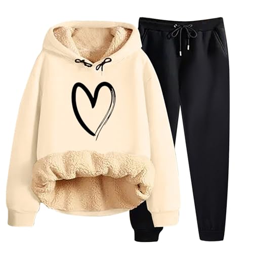 Jogginganzug Damen Warm Einfarbiges Hausanzug Große Größen Fitness Set Zweiteiler Pyjama Weiches Sportanzug Bequeme Freizeitanzug Fleece Loungewear Pjs Lässig Outdoor Sport Kapuzenpullover und Hose von Generisch