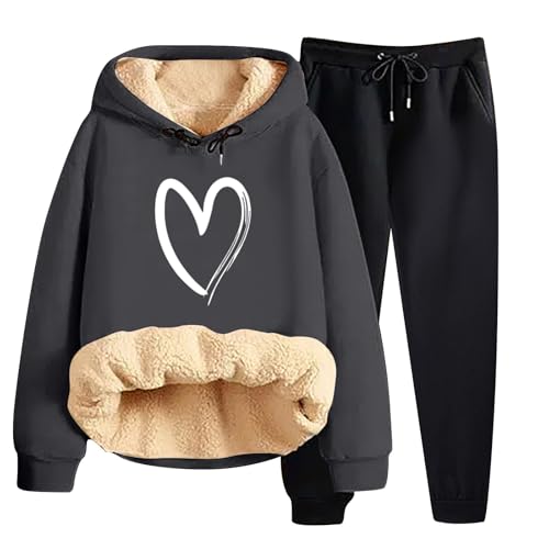 Jogginganzug Damen Warm Einfarbiges Hausanzug Große Größen Fitness Set Zweiteiler Pyjama Weiches Sportanzug Bequeme Freizeitanzug Fleece Loungewear Pjs Lässig Outdoor Sport Kapuzenpullover und Hose von Generisch