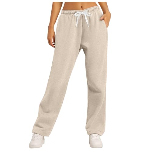 Jogginghose Baggy Sweathose Sporthose Freizeithose Lang Sweatpants Damen Open Leg Jogger Jogginghosen Für Damen Beige M von Generisch