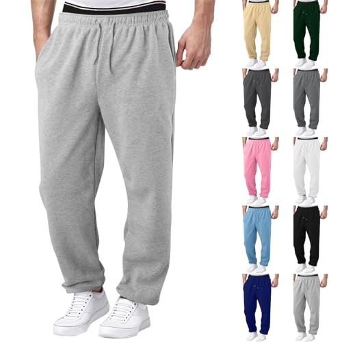 Jogginghose Herren Lang Breite Baggy Sweatpants Baumwolle Trackpants Elastische Taille Graue Jogging Hose Weites Bein Sporthose Sweat Pants Open Leg Jogger Winter Warme Männer Sweathose Mit Taschen von Generisch