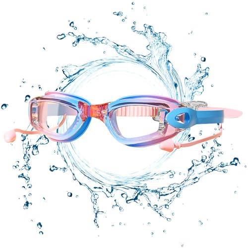 -Schwimmbrille – Tauchbrille, kein Auslaufen, Weitsicht, verstellbarer Riemen, Anti-Beschlag, Anti-UV, Kinder-Schwimmbrille mit Ohrstöpseln für Jugendliche, , Mädchen von Generisch