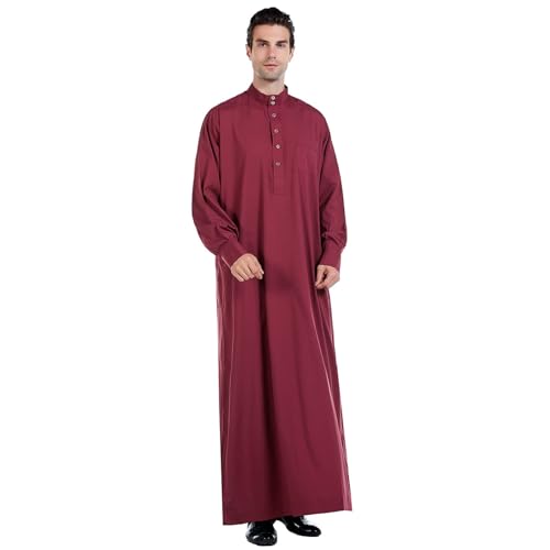 Kaftan Herren Kostüm Party Fashion Royalty Thobe Regular Fit O-Ausschnitt Pullover Orient Traditionelle Tuniken Knopf Scheich Robe Baumwolle Islamisch Djellaba Retro Abaya von Generisch