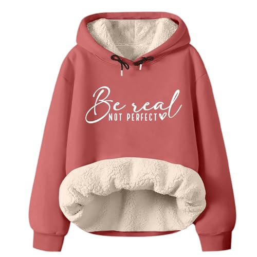 Kapuzenpullover Damen Sweatshirt Winter Hoodie Sherpa Gefüttert Fleecepullover mit Taschen Casual Oberteile Tops Thermo Pullover Damen Langarm Teddy Fleece Sweatshirt Ohne Kapuze Warm Pulli von Generisch