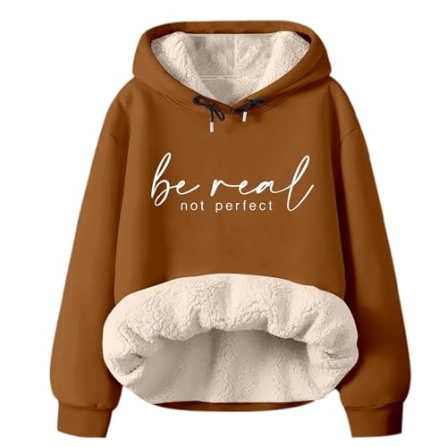 Kapuzenpullover Damen Sweatshirt Winter Hoodie Sherpa Gefüttert Fleecepullover mit Taschen Casual Oberteile Tops Thermo Pullover Damen Langarm Teddy Fleece Sweatshirt Ohne Kapuze Warm Pulli von Generisch