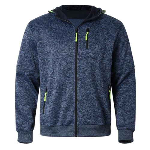 Kapuzenpullover Herren Jacquard Hoodie Sweatjacke Pullover Farbvarianten Kapuzenpulli Männer Leicht Kapuzenjacke Outdoor Sportjacke mit Reißverschluss Taschen Marine S von Generisch