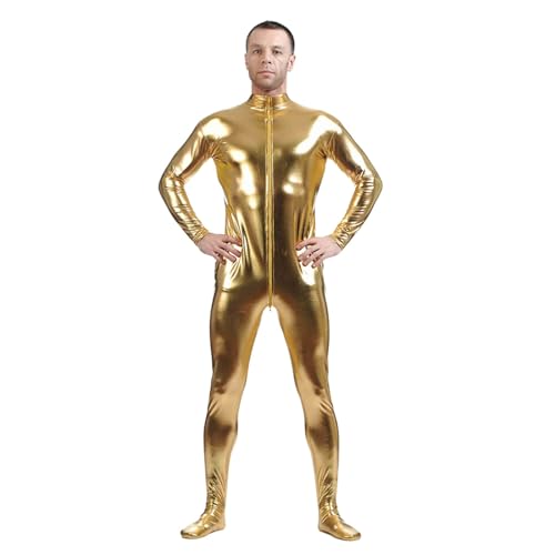 Karneval Herren, Ganzkörperanzug Herren, Metallische, Zentai, Ganzkörperanzug, Ganzkörperanzug Kostüm, Karneval Kostüm, Halloween Kostüm, Bodysuit, Perfekt für Partys Weihnachten Gold 3XL von Generisch