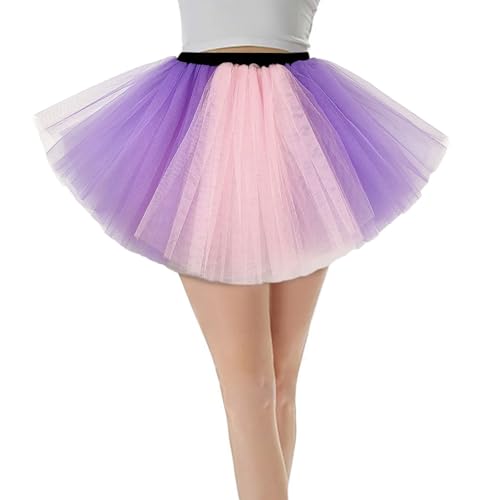 Karneval Tüllrock Damen Tüllrock Damen Damen Kurz Tüllrock Petticoats Tutu Tüll Tanzkleid Ballettrock Lila One Size von Generisch