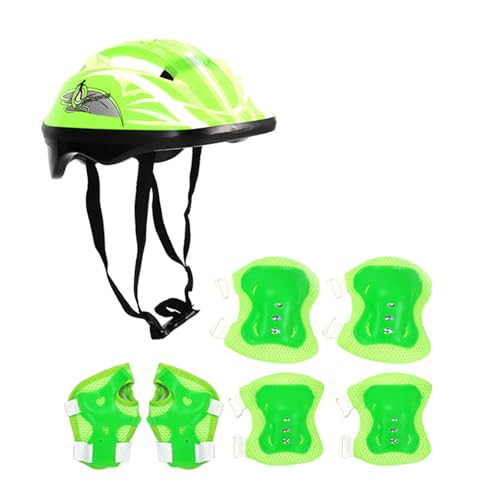 Kids Protective Gear Set, Kids Helm und Pads Set 7pcs/Set mit Kinngurt Verstellbare Kinderschutzausrüstun, Schoner Set, Knieschützer Inliner Kinder Schutzausrüstung Für Inliner (Grün) von Generisch