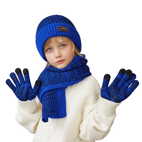 Kinder Mütze Schlauchschal Handschuhe Mütze Set Plüsch-Isolierung Dicke Strickmütze Isolationsset Schal Mütze Handschuhe Set Damen Fleece mit Fleece Gefütterte Strickset für Jungen und Mädchen von Generisch