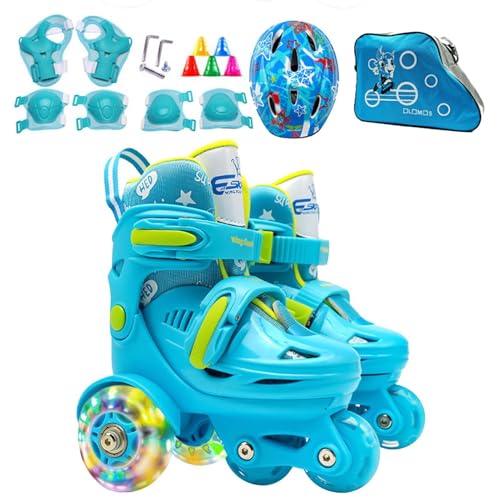 Kinder-Rollschuhe – Quad-Skates Größe 3 Rollschuh | Kinder Rollschuhe Mädchen | Verstellbare Quad-Rollschuhe Für Kinder | Mädchen- Und -Skating-Schuhe Mit Leuchtenden Rädern Für 2–8 Kinder von Generisch