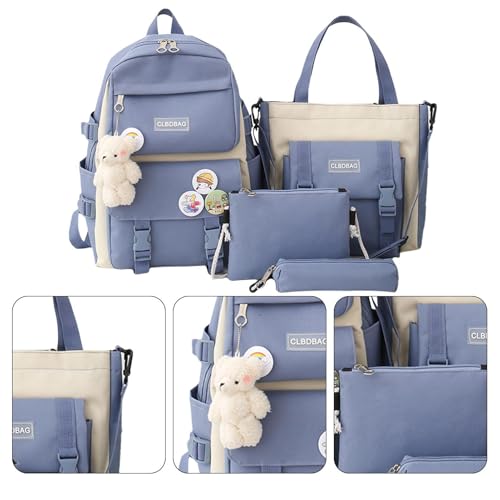 Kinder-Rucksack-Set – Schulrucksack für Kleinkinder, Bären-Anhänger, Mädchen-Rucksack, Schultasche, Bären-Anhänger, Tasche für Mädchen, , Studenten, inklusive Federmäppchen, Schlingtasche, von Generisch