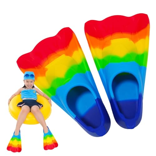 Kinderflossen | Silikon-Regenbogen-Flossen zum Schwimmen für Kinder | bequeme Kinder-Schnorchelflossen kurze Jugend-Schwimmflosse für Kinder Mädchen Schoß Schwimmen von Generisch