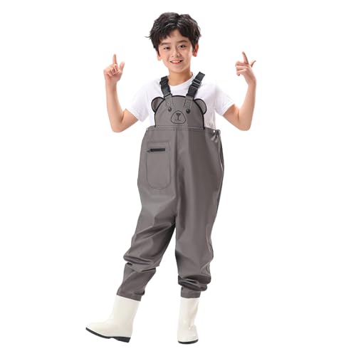 Kinderwathose mit Regenstiefel, Wathose Kinder Wasserdicht mit Stiefel Regenhose Und Gummistiefel Anglerhose Hosenträger Kinderwathose mit Regenstiefel Matschhose mit rutschfeste Anglerhose von Generisch