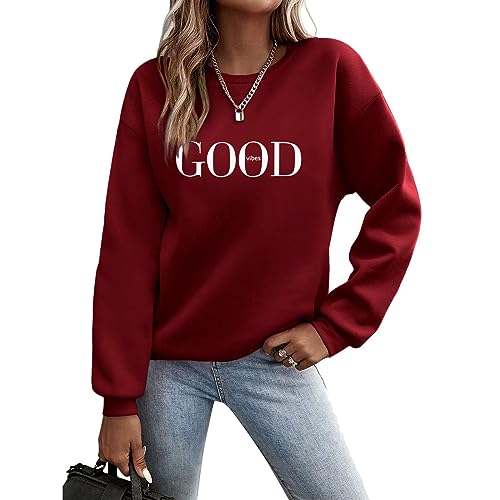 Klamotten, Sweatshirt Damen Pullover Briefe Drucken Langarm Rundhals Pulli Herbst Winter Frauen Buchstaben Druck Locker Casual Oberteil Sport Streetwear Sweatshirts Ohne Kapuze Bluse Tops von Generisch