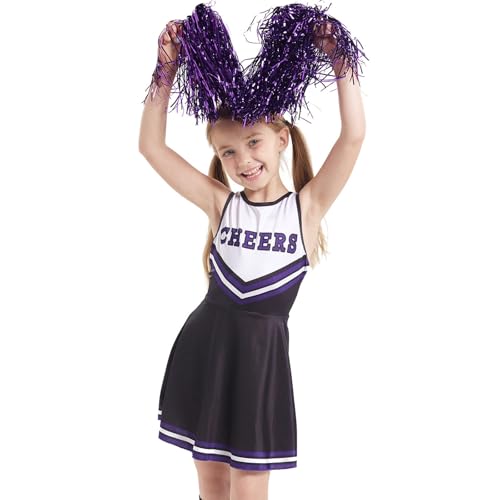 KostüM Cheerleader MäDchen，KostüM MäDchen 140，Cheerleader KostüM Kinder MäDchen Cheer Leader Cheerleading KostüM Pompoms Socken Karneval Fasching Party Cheerleading Kleid,Schwarz,130 von Generisch