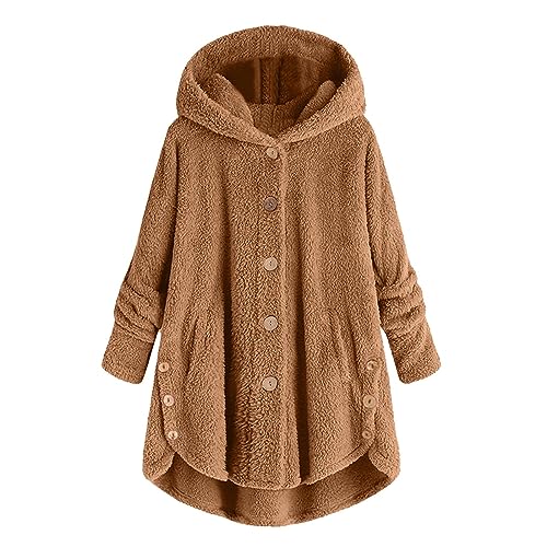 Kuscheljacke Damen, Teddy - Mantel, Teddy Mantel Damen Jacke Wintermantel Warm Teddyjacke Mit Kapuze Kuscheljacke Flauschig Winterjacke Fleecepullover Fleecejacke Herbste Teddyfleece Lang von Generisch