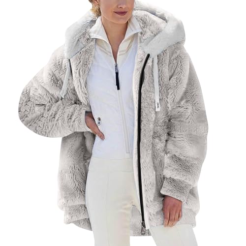 Kuscheljacke Damen Flauschig, Fleecejacke Damen Teddyjacke Mit Kapuze Lang Fleece Hoodie Teddy Jacke Winterjacke Warm Teddyfleece - Mantel Teddyfell Fleecepullover Sherpa Herbstjacke von Generisch