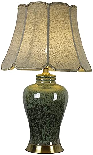 Lampe, dunkelgrüne Keramik-Tischlampe, Retro-Stoff-Lampenschirm, Schlafzimmer, Nachttisch, große Tischlampe, Zuhause, Wohnzimmer, Beleuchtung, Dekoration (Größe : B) von Generisch