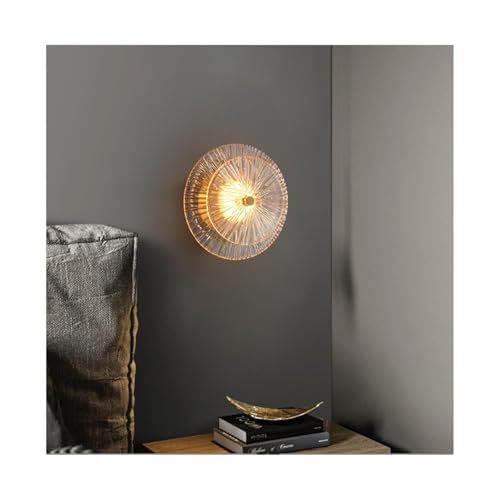 Lampe, runde Wandleuchte, moderne Messing-Wandlampe mit 2-lagigem Glas-Lampenschirm, dekorative Kupfer-Wandlampe für Schlafzimmer (35 cm) von Generisch