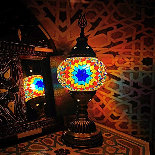 Lampe, türkische Tischlampe, marokkanisches böhmisches Mosaik-Schreibtischlampe, 33 cm, LED, 4 W, Nachtlicht, Deko-Lampe für Bar, Kaffee (Farbe: Rot) von Generisch