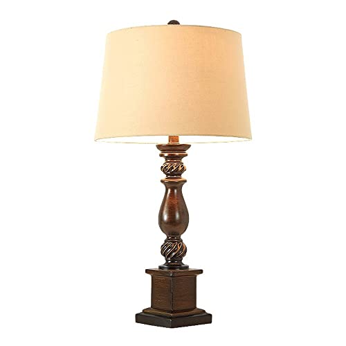 Lampe American Country Retro Harz geschnitzt Tischlampe Stoff Lampenschirm Schlafzimmer Nachttischlampe Zuhause Wohnzimmer Beleuchtung Dekoration (L) Lampe von Generisch