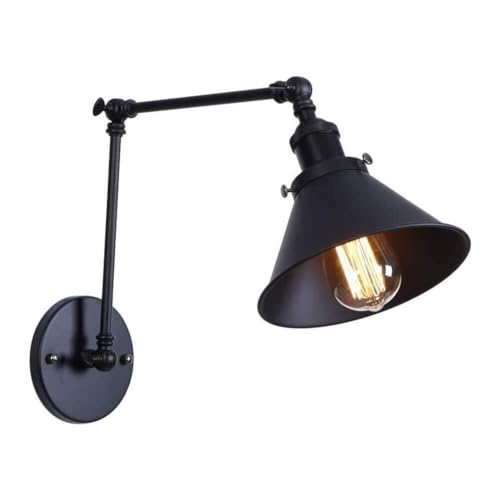 Lampe Industrielle Schwungarm-Wandleuchte, mattschwarz, Bauernhaus-Wandlampe mit konischem Eisenschirm, E27, verstellbare Wandleuchte für Schlafzimmer, Esszimmer, Küche (Armlänge: 30 + 30 cm) Lampe von Generisch