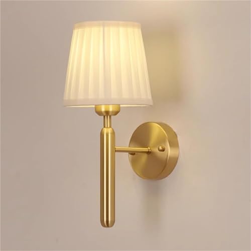 Lampe Messing Wandleuchte mit plissiertem Stoffschirm, moderne Wandleuchter, E27 Nachttisch-Wandlampe für Schlafzimmer, Kopfteilbeleuchtung, Wohnzimmer & Flur Wandleuchte von Generisch