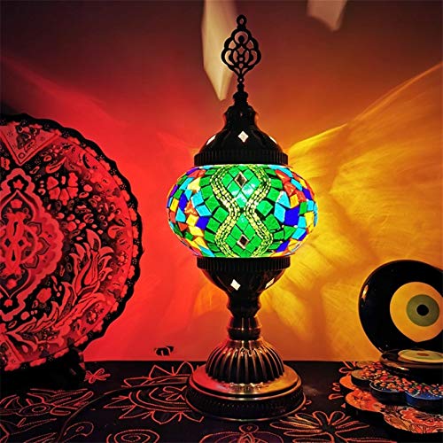 Lampe Retro Romantische marokkanische Schreibtischlampe, böhmisches Nachtlicht, handgefertigte türkische Mosaik-Tischlampe, LED-Dekor-Lampe für Bar, Kaffee (Farbe: Smaragd) von Generisch