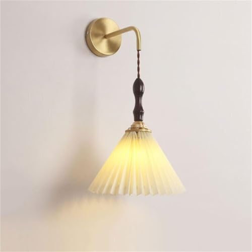 Lampe Vintage Gold Wandleuchte mit plissiertem Stoffschirm, Mitte des Jahrhunderts Moderne Wandleuchte, Holz Bauernhaus Wandleuchte für Schlafzimmer, Wohnzimmer, Nachttischlampe von Generisch