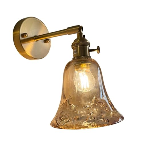 Lampen-Wandleuchte mit Glas-Lampenschirm, verstellbare Messing-Leuchte, nach oben und unten, moderne Nachttisch-Wandlampe für Schlafzimmer, Wohnzimmer, Dachboden, Bar, Küche (Bernstein) von Generisch