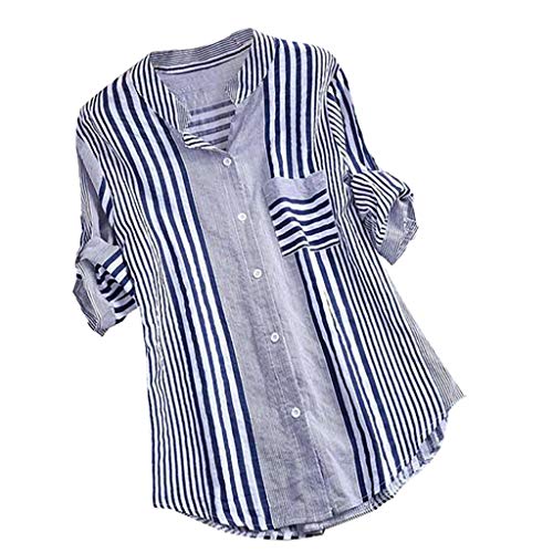 Langarmshirt Damen Baumwolle Elegant Langarm Sommerblusen Tunika Tops Lässig V-Ausschnitt Button Down Langarmshirt Lang Tops Casual Sommer Oversize Blusenshirt Longbluse von Generisch