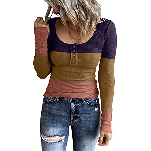 Langarmshirt Damen Leicht Und Luftig Langarmshirts Für Fashion Oversized Oberteile Vintage Lässig Blusen Basic Damenmode Longtops Elegant Bluse Sweatshirts Klamotten Braun S von Generisch