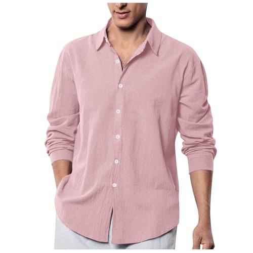 Langarmshirt Herren Umlegekragen Leinenhemd - Einfarbig Freizeithemden Button Down Shirt Leichtes Arbeitskleidung Slim Fit Hochzeit Hemd Bürohemd Bequem Business Sommerhemd Weich Datierung Oberteile von Generisch