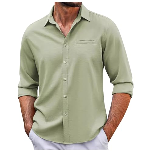 Langarmshirt Herren Umlegekragen Leinenhemd - Einfarbig Freizeithemden Button Down Shirt Leichtes Arbeitskleidung Slim Fit Hochzeit Hemd Bürohemd Bequem Business Sommerhemd Weich Datierung Oberteile von Generisch