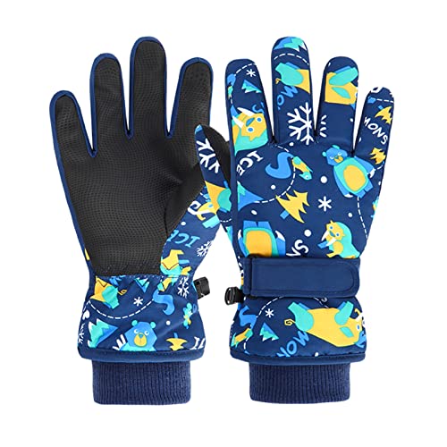 Lange Handschuhe Damen Schwarz Gloves Women Print Winter Skihandschuhe Thermische Handschuhe Thermische Fahrradhandschuhe Winddichte Kinderhandschuhe Lange Handschuhe Damen Schwarz (Navy, 4-6 Years) von Generisch