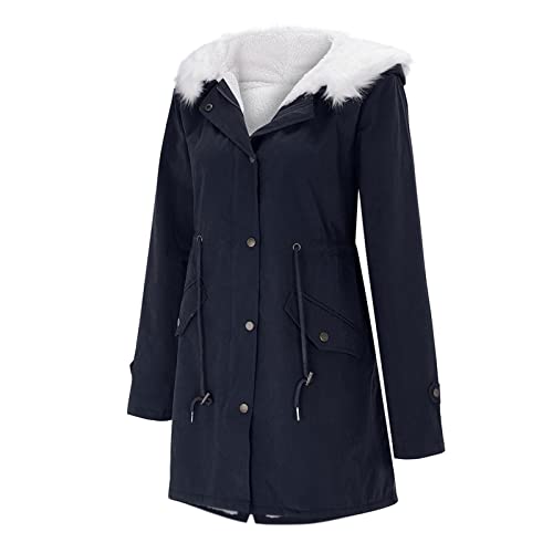 Langer Wintermantel Damen, Damen Winterjacke Schwarz Winterparka Steppmantel Warm Wintermantel Winter Coat Gefüttert Lang Teddy Mantel Parka Teddymantel von Generisch