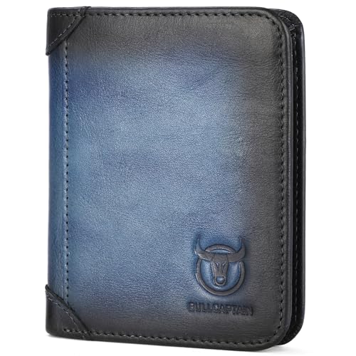 Leder Geldbörse Herren RFID Schutz Echtem Leder Bifold Geldbeutel Vertikale Reißverschluss-Münztasche with 15 Card Slots, 2 SIM Slots, and Dual Zipper Pockets (Blau) von Generisch