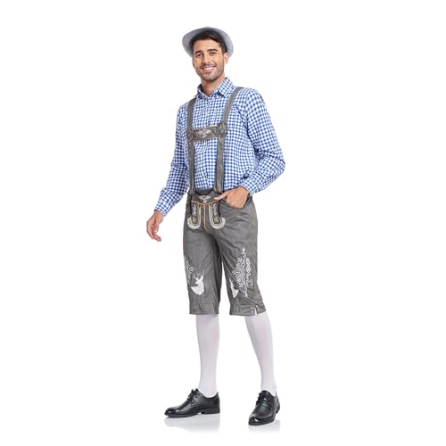 Lederhose Herren Trachten Trachtenlederhosen - Oktoberfest Outfit Jungen Shorts Kurz Trachtenhose Passenden Trägern, Echtes Premium Veloursleder von Generisch