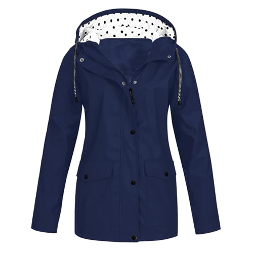 Lederimitat Jacke Damen, Regenjacke Damen Wasserdicht Atmungsaktiv Teddyjacke Lang Übergangsjacke Dünne Gefütterte Damenjacke Frühling Windbreaker Regenmantel wasserdichte Regenparka Windjacke von Generisch