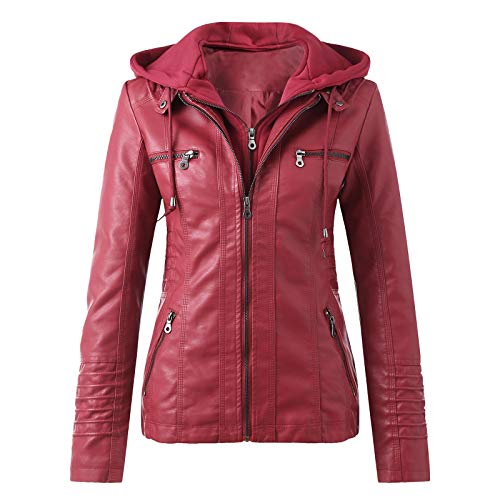 Lederjacke Damen braun, Lederjacke Damen Motorrad Kunstlederjacke - Ledermantel Schwarze Winter Mantel Leder Wintermantel Jacke Kunstleder Mit Kapuzen Große Größen Herbst Langarm Winterjacke Slim Fit von Generisch