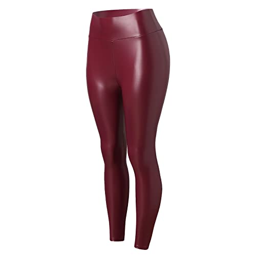 Leggings-Damen-Schwarz, Leder Leggings Damen Schwarz - Lederleggings Lederoptik High Waist Lederhose Kunstlederhose Sexy Sporthose Festlich Lackhose Curvy Elegant Stretchhose Leggins von Generisch