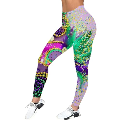 Leggings Karneval Damen Glänzende Strumpfhose Slim Fit Leggings 90er Tanz Yoga Hosen Bunte Sport Leggings Fasching Jeggings Regenbogen Freizeithose Blickdicht Radlerhose Mottoparty Jogginghose von Generisch